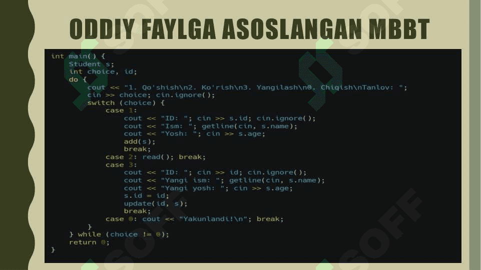 C++ da ma’lumotlar bazasini boshqarish tizimini joriy qilish 6