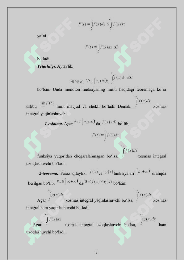 Ikkinchi tur xosmas integrallar  kurs ishi 7