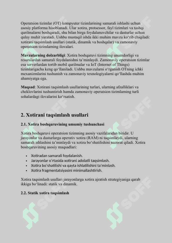 Xotirani taqsimlash usullari 2