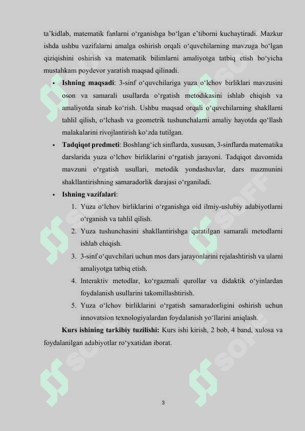 3-sinflarda yuza oʻlchov birliklarini oʻrgatish metodikasi 3