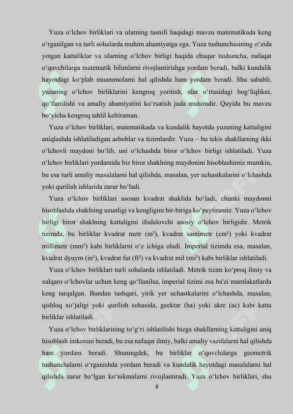 3-sinflarda yuza oʻlchov birliklarini oʻrgatish metodikasi 8
