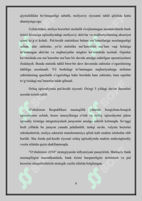 OCHIQ ISTISODIYOTDA PUL KREDIT SIYOSATI 8