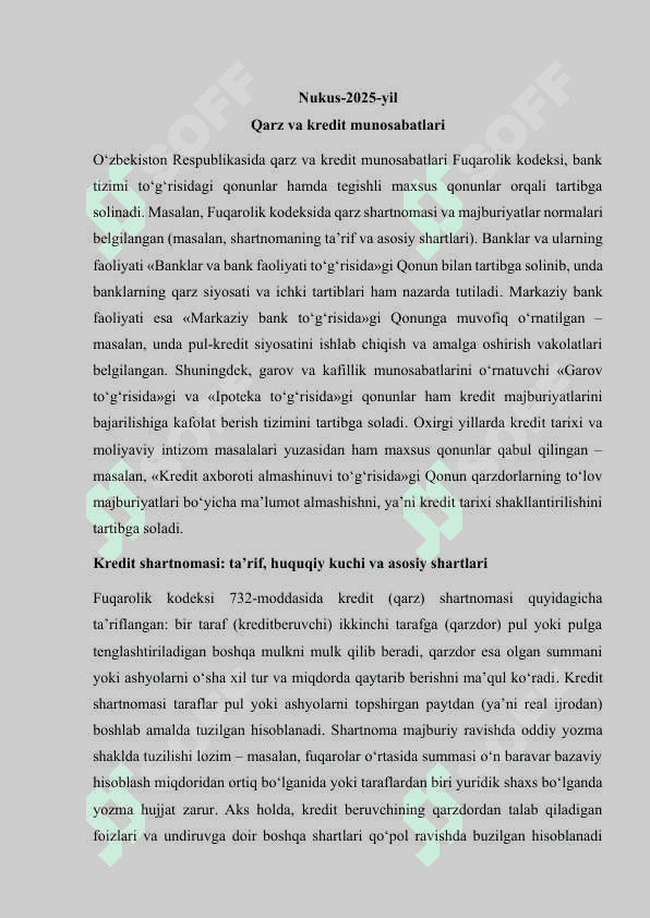 Qarz va kredit munosabatlari 2