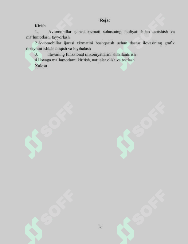AVTOMOBILLAR IJARASI XIZMATINI BOSHQARISH UCHUN DASTUR ILOVASINI YARATISH 2