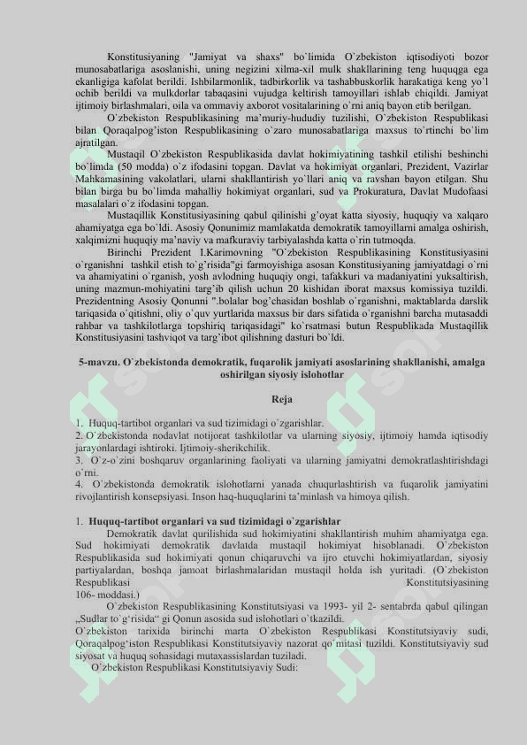 O`zbekistonning o`ziga xos istiqlol va taraqqiyot yo`li 6