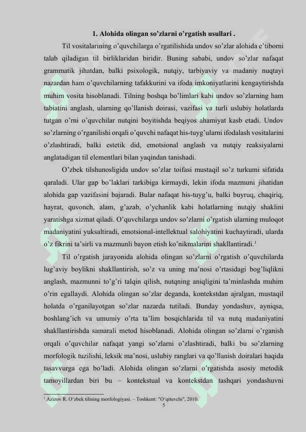 Undov so’zlar mavzusini o’qitish usullari 5