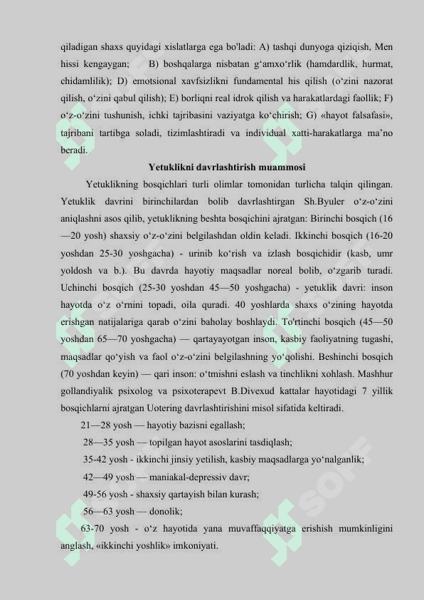 Yetuklik davrida psixik rivojlanish xususiyatlari 2