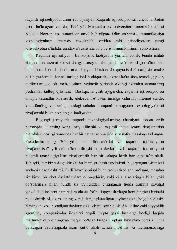RAQAMLI TEXNOLOGIYALAR 6