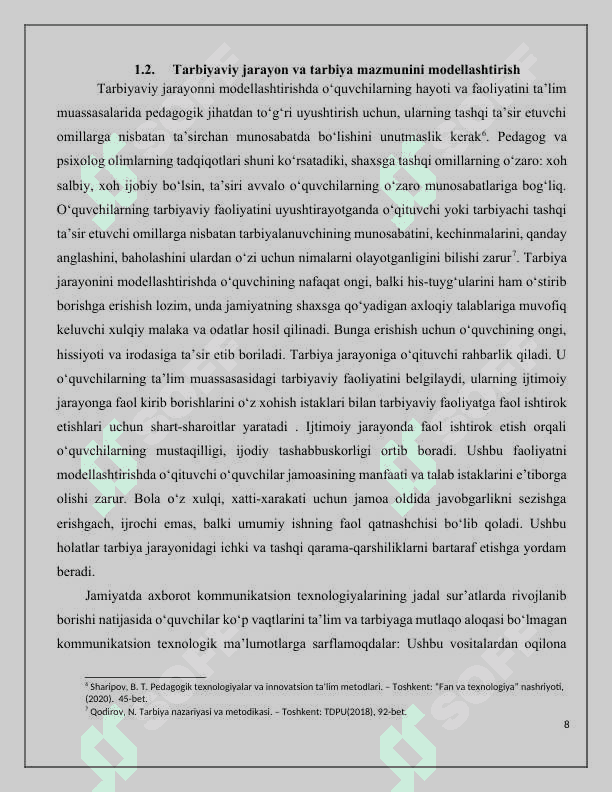 TARBIYA TEXNOLOGIYALARINI MODELLASHTIRISH 8