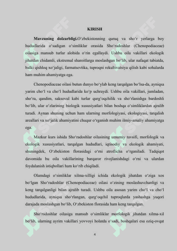 SHO‘RADOSHLAR (CHENOPODIACEAE) OILASI 4