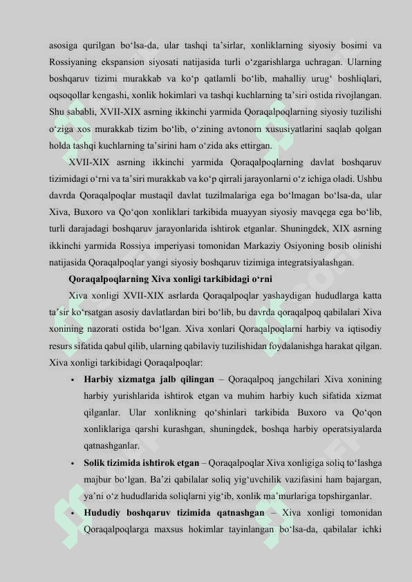 XVII-XIX asrning ikkinchi yarmida Qoraqalpoqlar 8