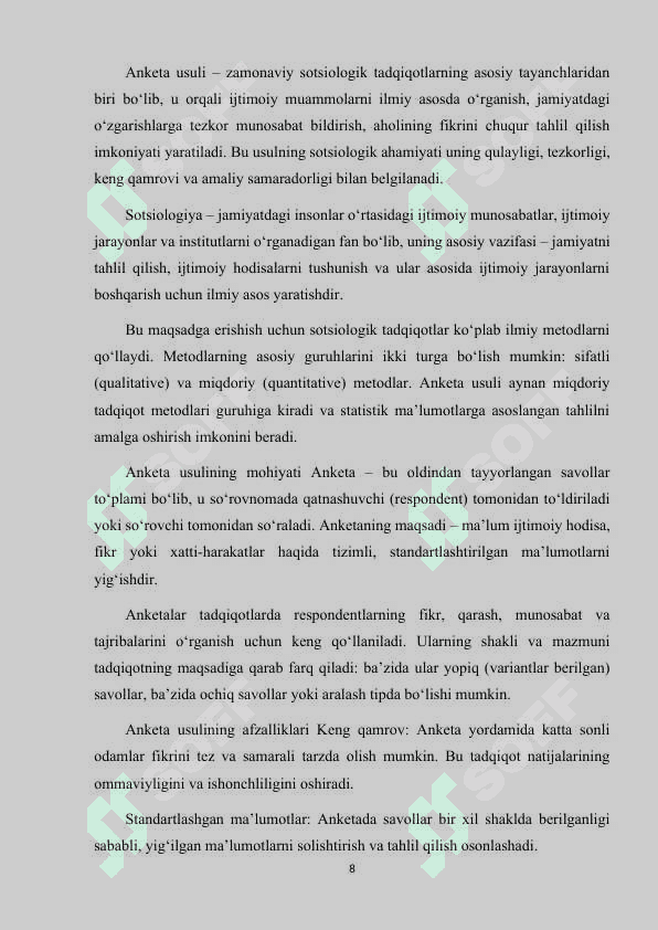 ANKETA TUZISH VA O'TKAZISH TEXNIKASI 8