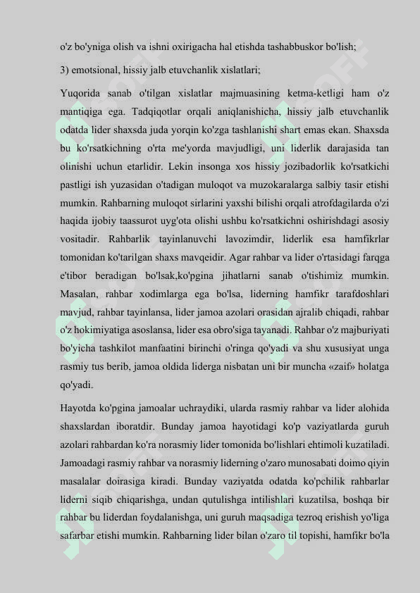 Uslubchining liderlik va rahbarlik xususiyat 8