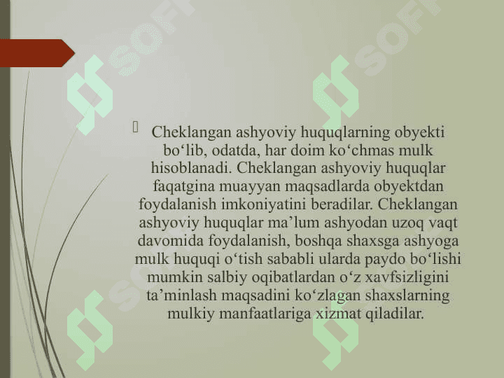 CHEKLANGAN ASHYOVIY HUQUQLARNING TIZIMI 3