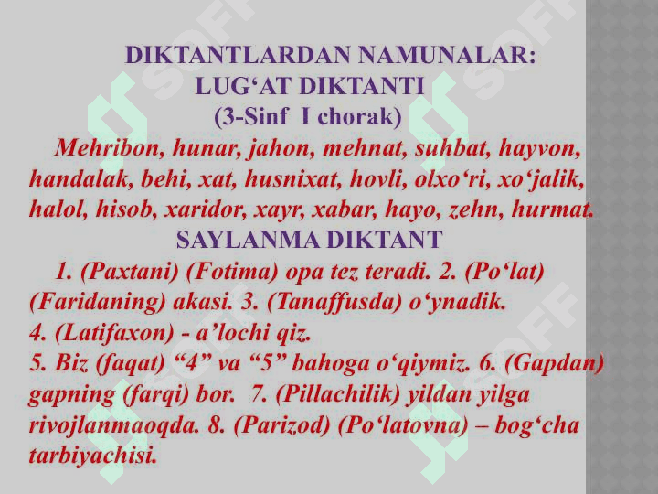 Boshlang`ich sinflarda o`quvchilarning imloviy sezgirligini shakllantiruvchi ish turlari yuzasidan  amaliy mashg`ulot 7
