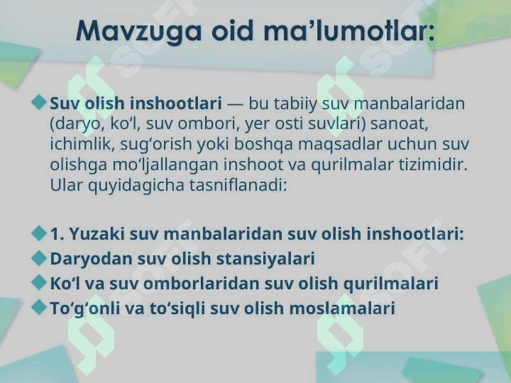 Suv olish inshootlari va qurilmalari 4