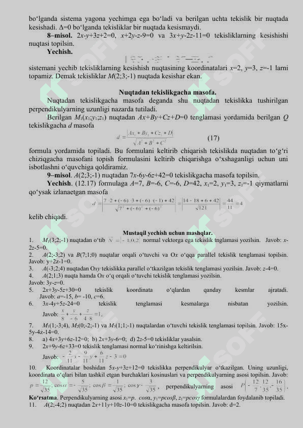 Fazoda tekislik tenglamalari 8