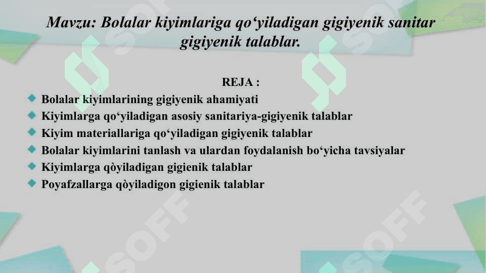 Bolalar kiyimlariga qoʻyiladigan gigiyenik sanitar gigiyenik talablar.2 2