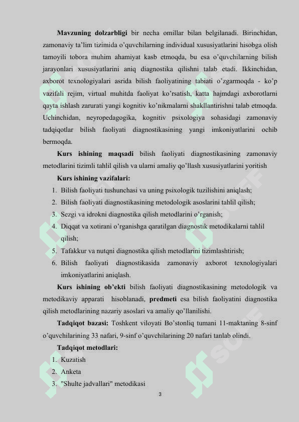 Bilish faoliyatini diagnostika qilish  metodikalari 3