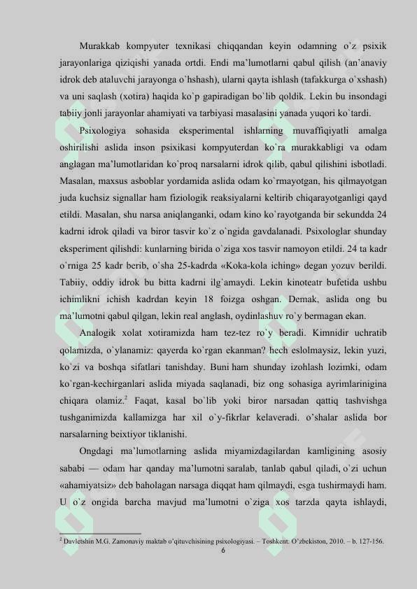 Bilish faoliyatini diagnostika qilish  metodikalari 6