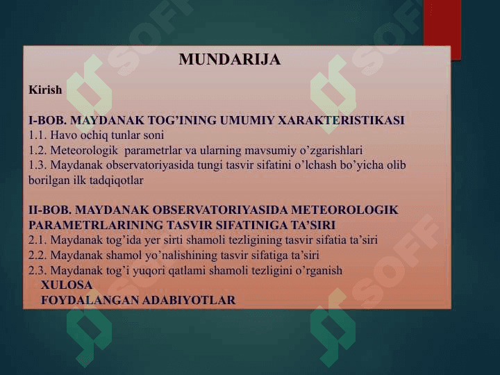 MAYDANAK TOG’INING UMUMIY XARAKTERISTIKASI 2
