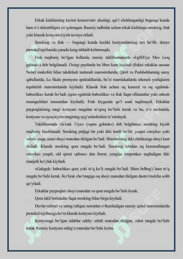 Diplomatik etiket. Diplomatik etiketda kiyinish madaniyati va qoidalari 6