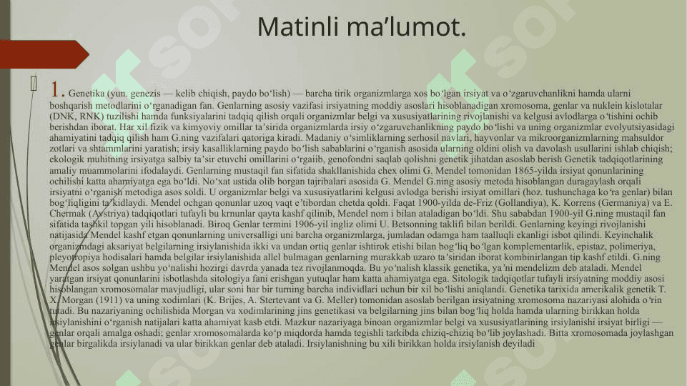 Genetikaning yangi yo’nalishi 2