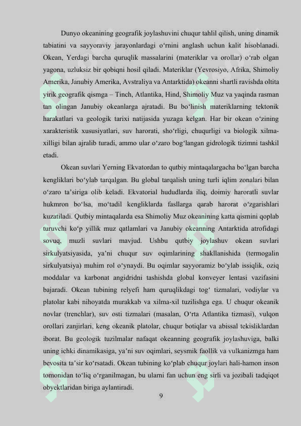 Dunyo okenai suv osti relyefi xususiyatlari 7