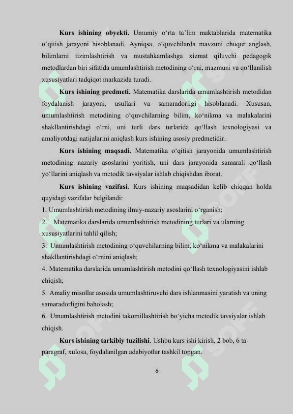 UMUMLASHTIRISH METODI 6