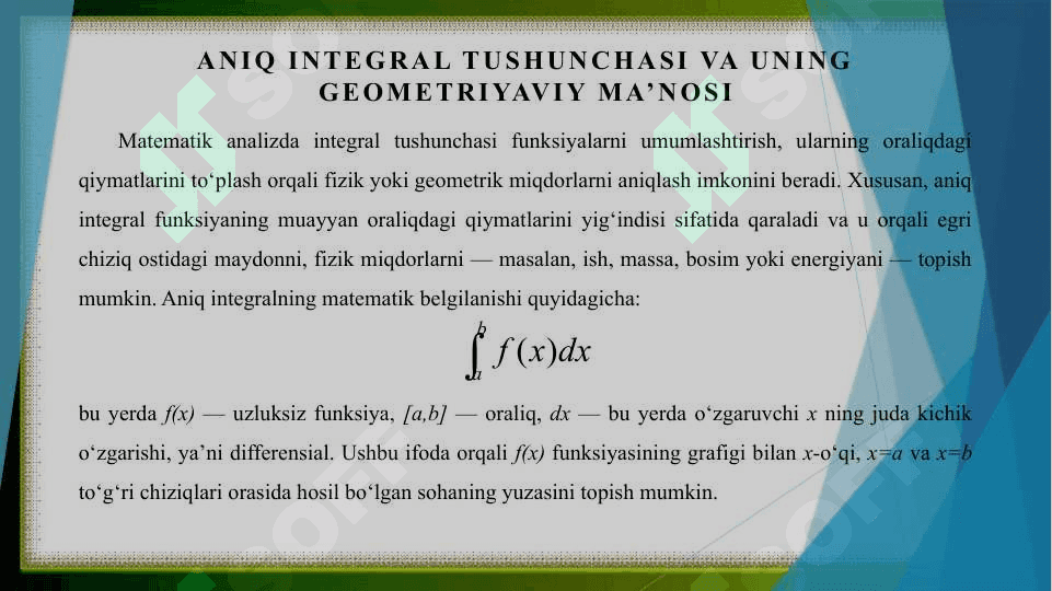Aniq integral va uning xossalari 3