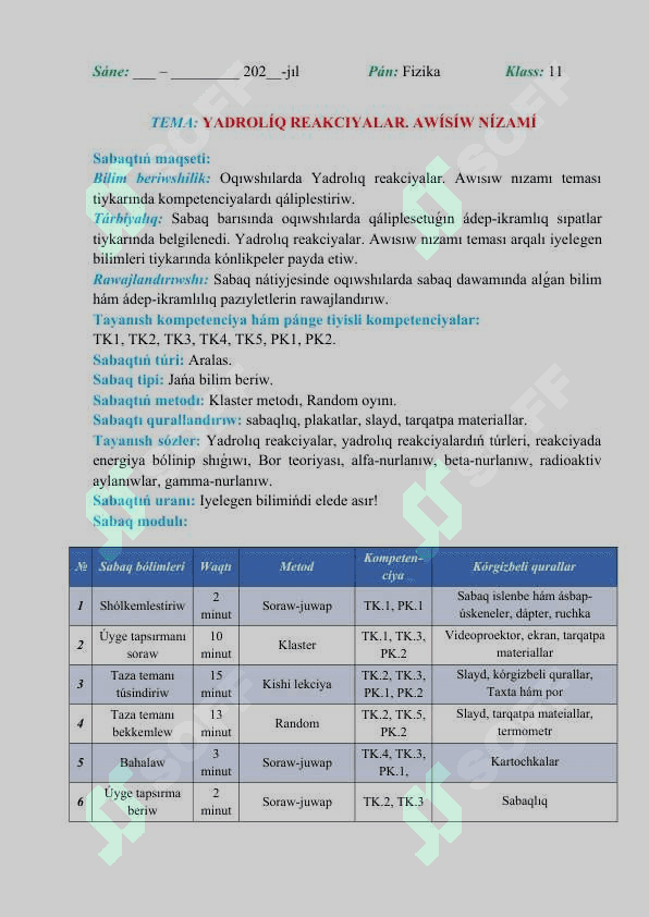 Yadrolıq reakciyalar. Awısıw nızamı 1