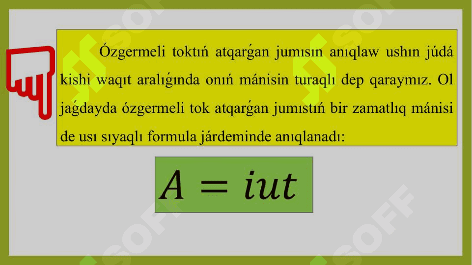 Ózgermeli toktıń jumısı hám quwatlılıǵı. Quwatlılıq koefficienti 4
