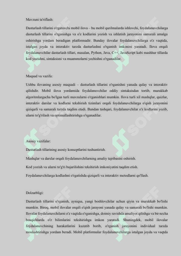 Dasturlash tillarini o'rgatuvchi mobil ilovasini ishlab chiqish 4
