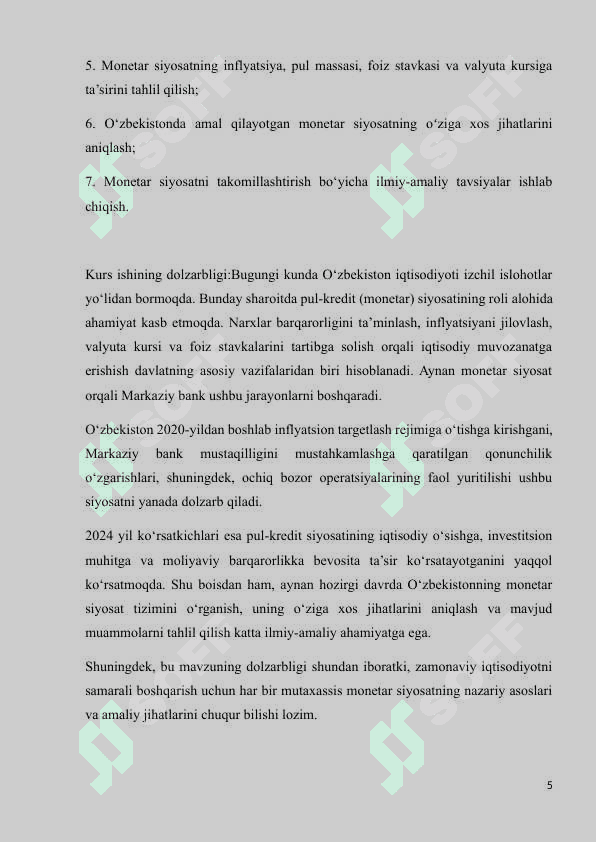 O’ZBEKISTON RESPUBLIKASIDA MONETAR SIYOSAT TIZIMINING O’ZIGA XOS XUSUSIYATLARI 5