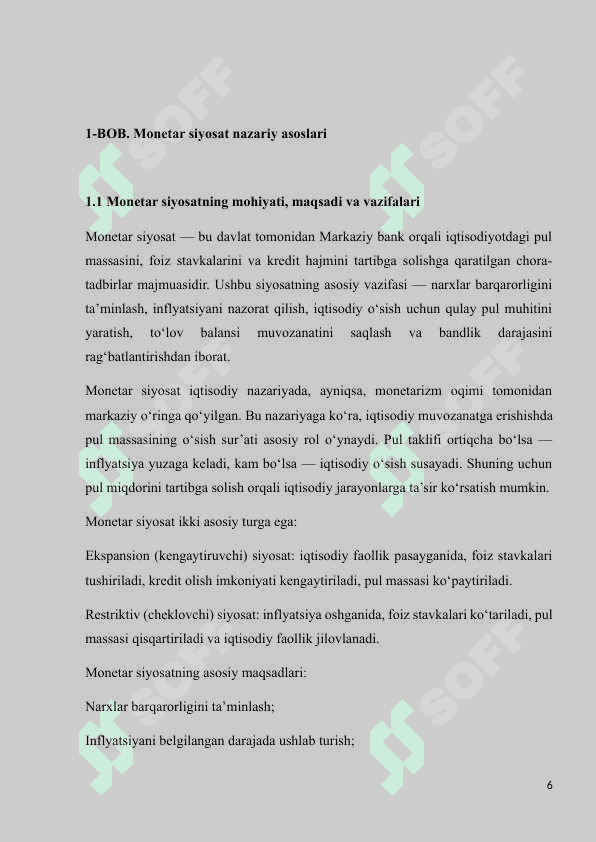 O’ZBEKISTON RESPUBLIKASIDA MONETAR SIYOSAT TIZIMINING O’ZIGA XOS XUSUSIYATLARI 6