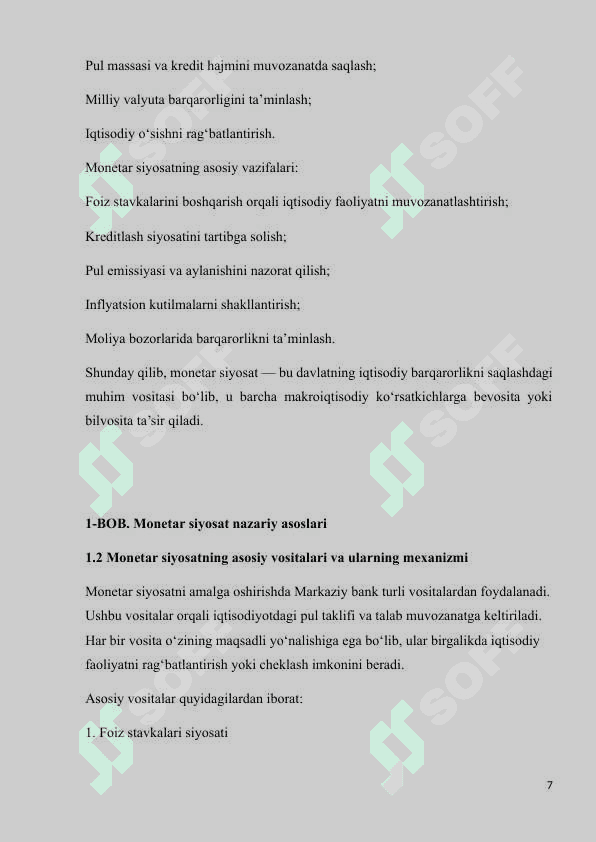 O’ZBEKISTON RESPUBLIKASIDA MONETAR SIYOSAT TIZIMINING O’ZIGA XOS XUSUSIYATLARI 7