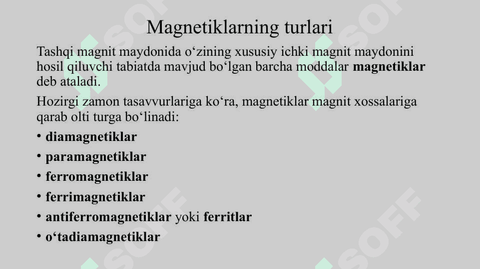 Ferromagnetiklarning ichki magnit maydoni va magnit qabulchanligi 2