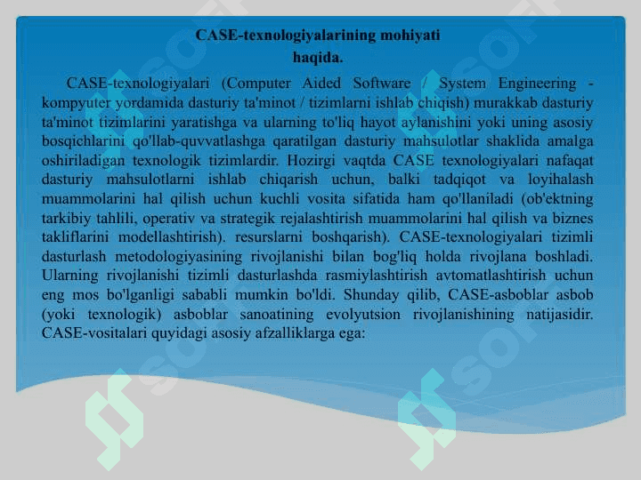 CASE texnologiyalarini amalda qo`llash haqida 2