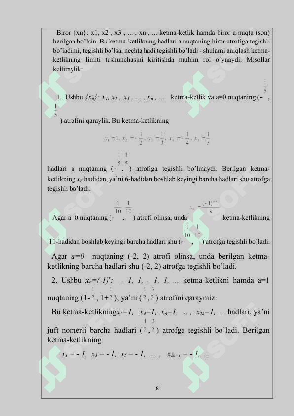 Sonli ketma-ketlik limitini hisoblash texnikalariga doir misollar 8