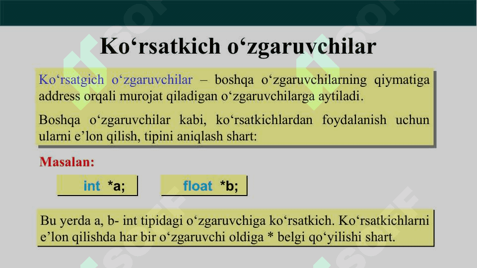 Ko‘rsatkichlar va dinamik xotira bilan ishlash 4