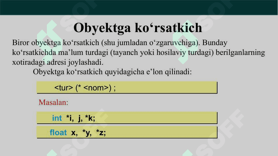 Ko‘rsatkichlar va dinamik xotira bilan ishlash 8
