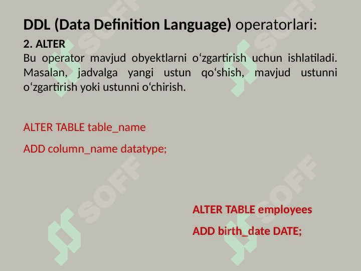 SQLning DDL operatorlari 6