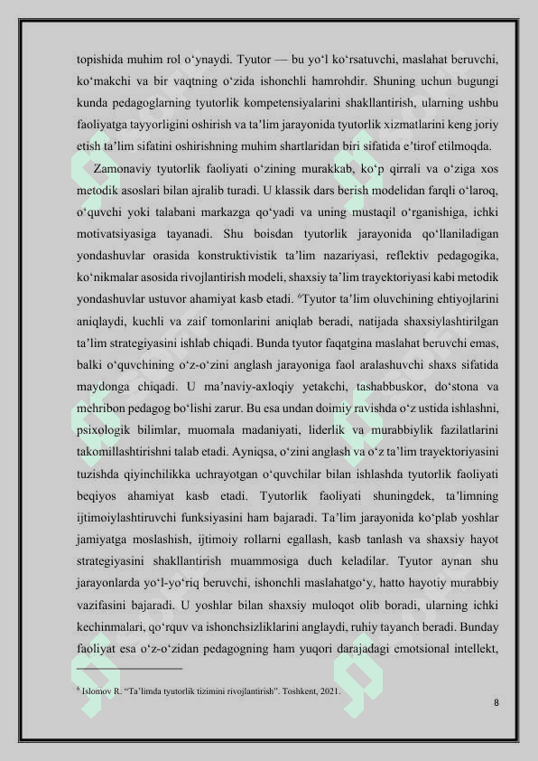 PEDAGOGNING TYUTORLIK FAOLIYATI 8