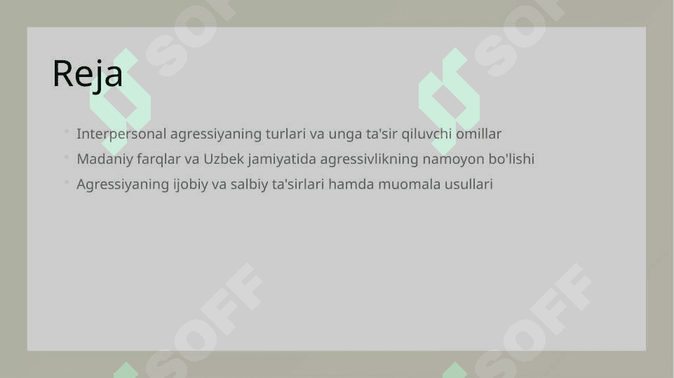 Shaxslalr aro munosabatlarda shaxs ahressivligi 2