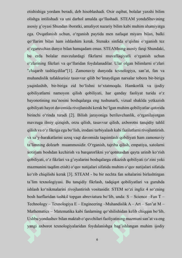 MATEMATIKANI STEAM YONDASHUVI ASOSIDA O‘QITISHNING NAZARIY ASOSLARI 6