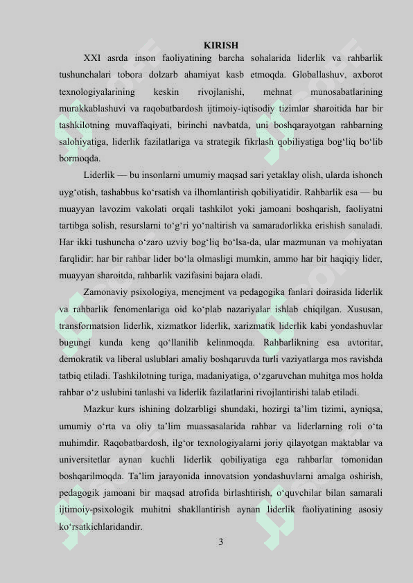 liderlik va rahbarlik Kurs ishi 3