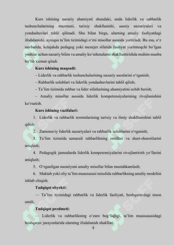 liderlik va rahbarlik Kurs ishi 4