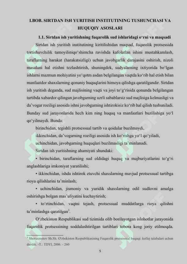 Sirtdan ish yuritish fuqarolik sud ishlarini yuritish turi sifatida kurs ishi 5
