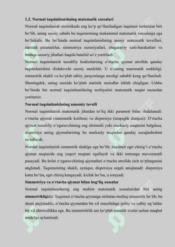 Normal taqsimlanish parametrlarini baxolashning statistik metodlari 7