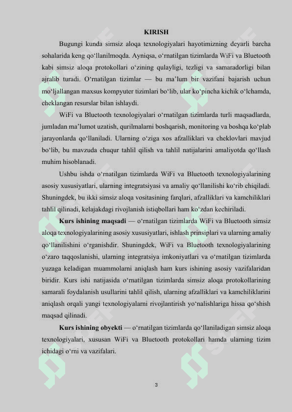 Ōrnatlgan tizmlarda wifi va Bluetoohh 3